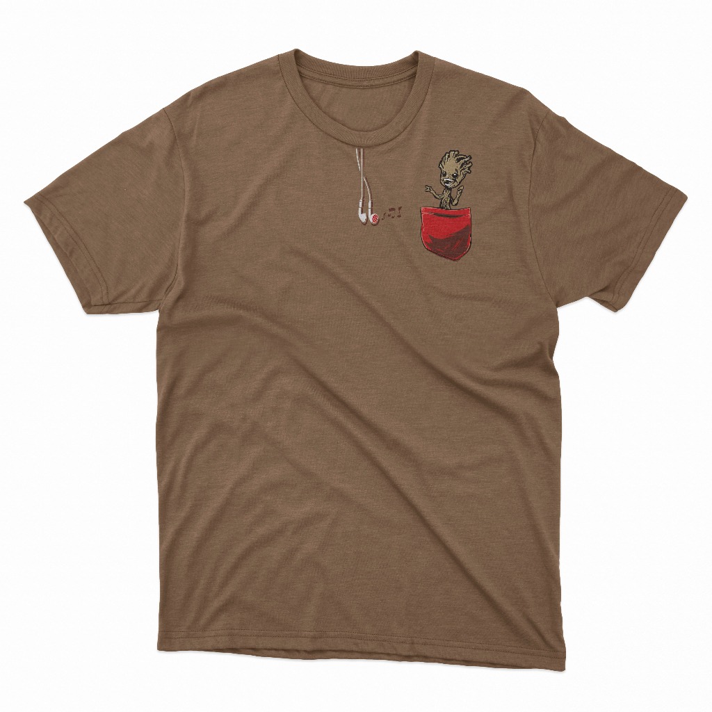 Camiseta Masculina 100% Algodão Estampada Personagem Groot Arvore dos Guardiões da Galáxia no Bolso Adulto e Infantil