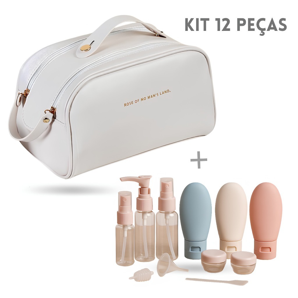Kit Bolsa Necessaire + 12 Frascos, Organizadora de Cosmeticos e Maquiagem Ideal Para Viage...