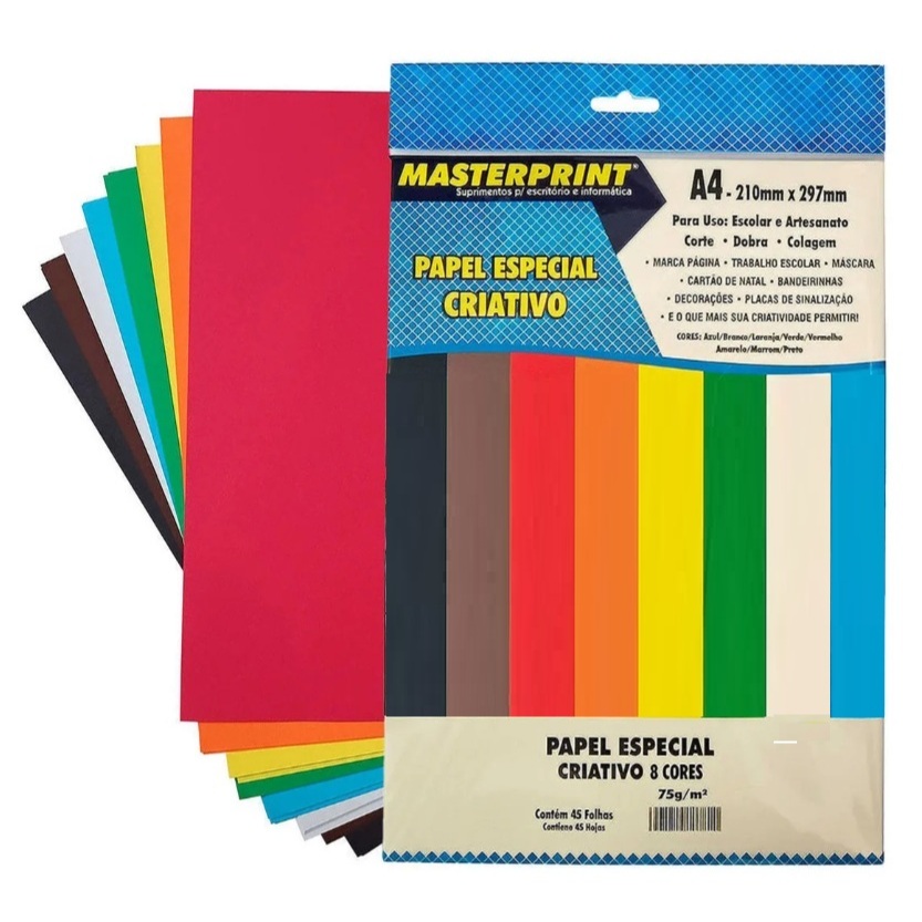 Bloco Papel Criativo A4 - 8 Cores 75g - 45fls MasterPrint em Oferta na Shopee