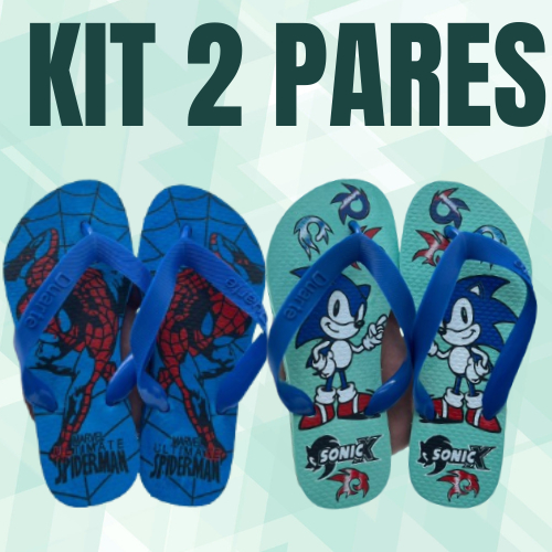 Kit 2 Pares de Chinelo Infantil Masculino Menino Super Heróis