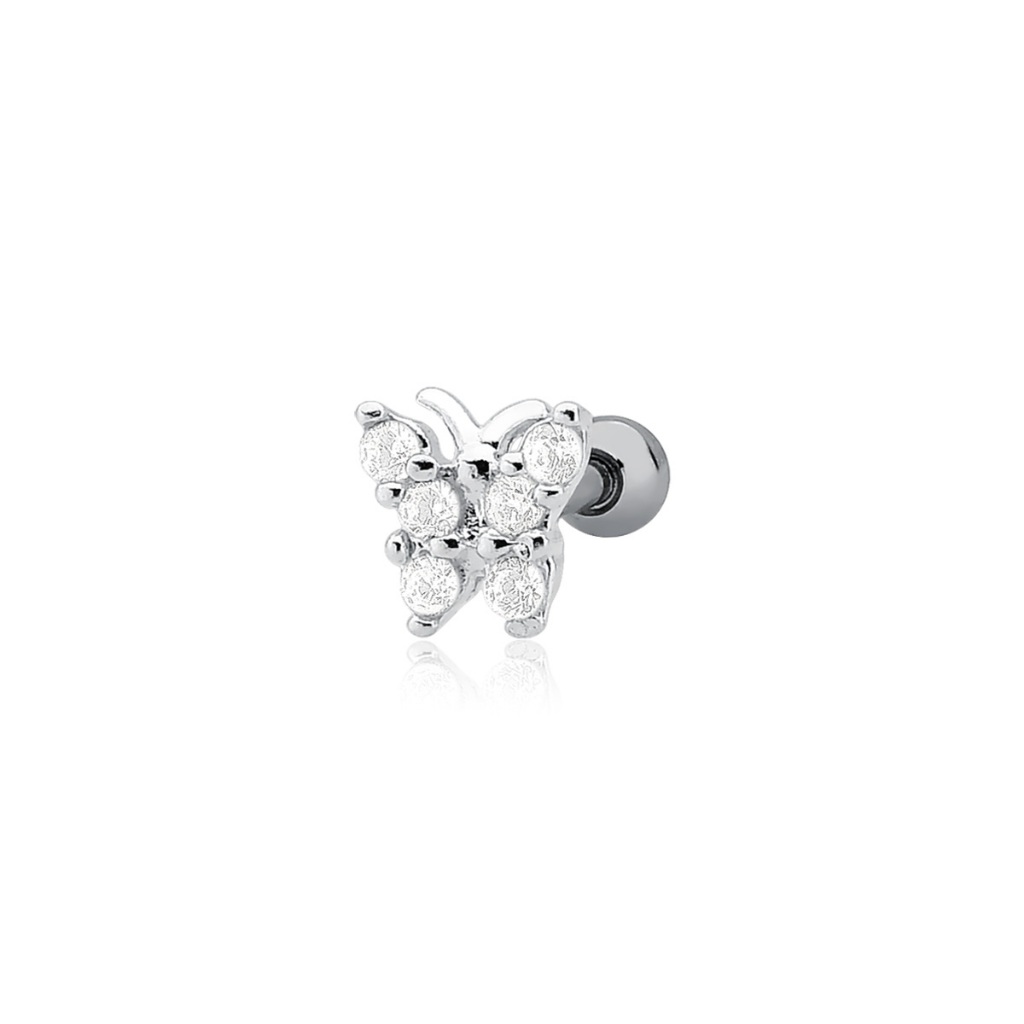 Piercing de Prata 925 Tragus Borboleta com Zircônias