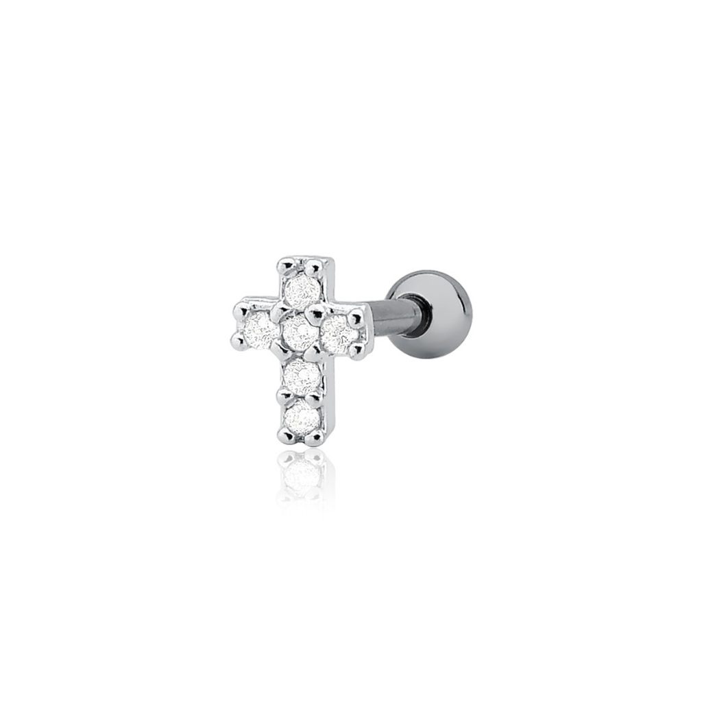 Piercing de Prata 925 Microbell Cruz com Zircônias em Oferta na Shopee