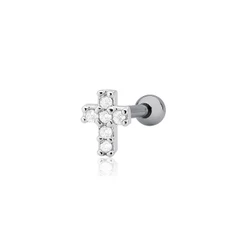 Piercing de Prata 925 Microbell Cruz com Zircônias