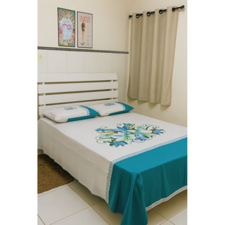 lençol casal pintado com fronhas Oxford floral estampado várias cores em Oferta na Shopee