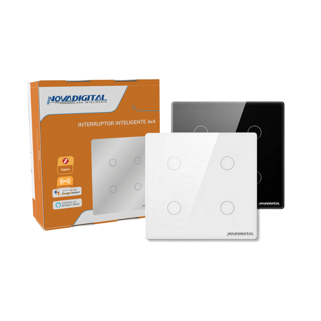 Interruptor Inteligente 4 Botões Zigbee Mesh 4x4 Touch Alexa Google App Smartlife Novadigital Smart
