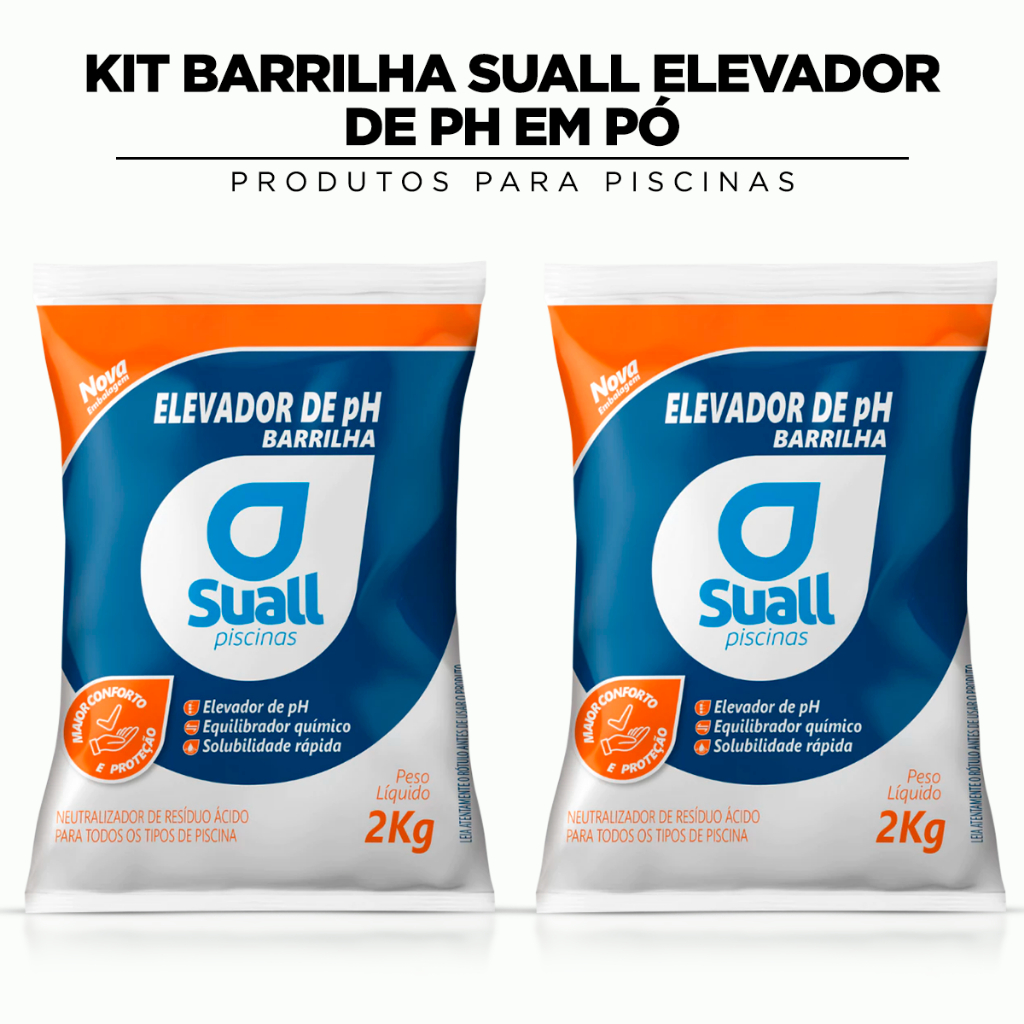Kit Barrilha Elevador de pH Suall com 2kg cada - Tratamento Para Piscina