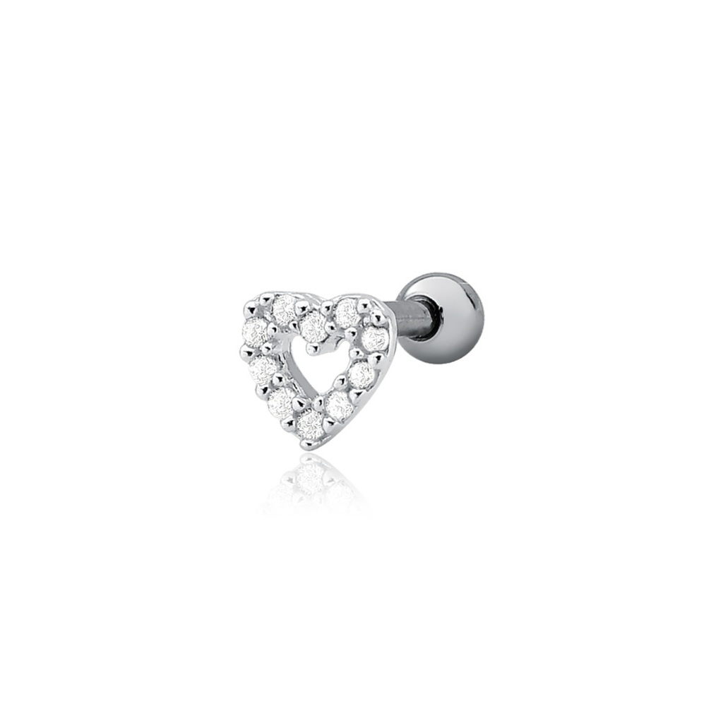 Piercing de Prata 925 Microbell Coração com Zircônias