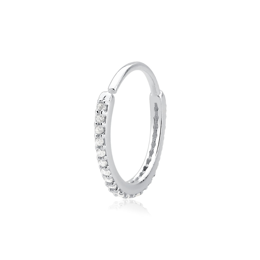 Piercing de Prata 925 Argola Cravejada | Variação de Tamanho em Oferta na Shopee