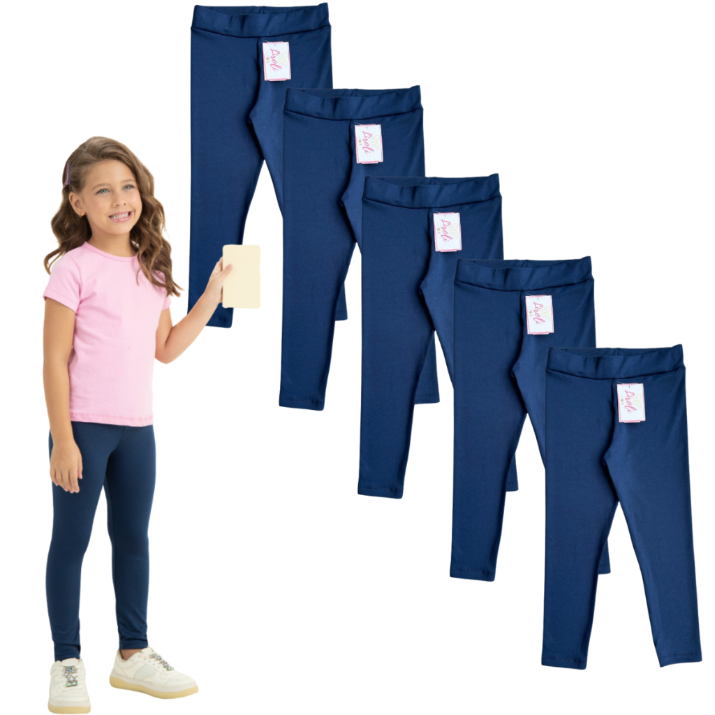 Kit 5 Calça Leg Legging Suplex Uniforme Escolar Infantil Juvenil Menina Tamanho 1 ao 16