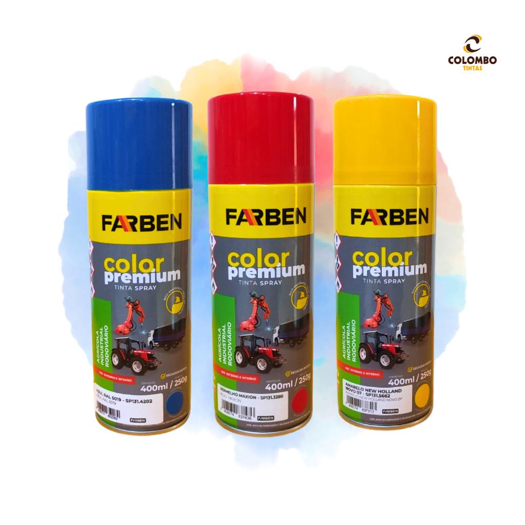 Tinta Spray Industrial Amarelo New Holland Farben 400ml Secagem Rápida | Mais Cores