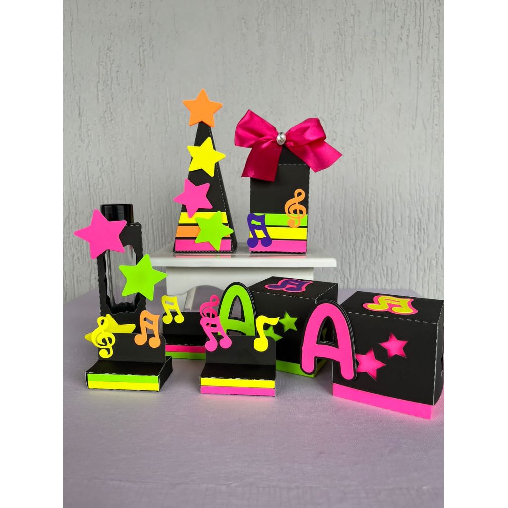 Kit Festa - Lembrancinhas Personalizadas Neon - Caixinha Personalizada - Papelaria Personalizada