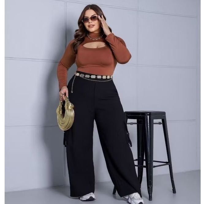 Calça Wid Legg Cargo Plus Size veste do 46 ao 52 em Oferta na Shopee