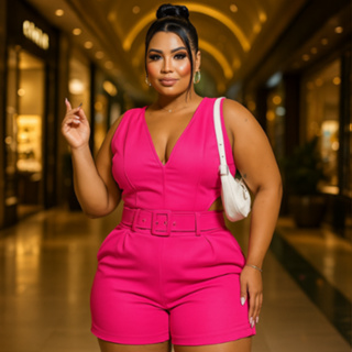 Macaquinho Macaquito Macacão Com Cinto Abertura do Lado e Amarração Atrás Plus Size em Oferta na Shopee