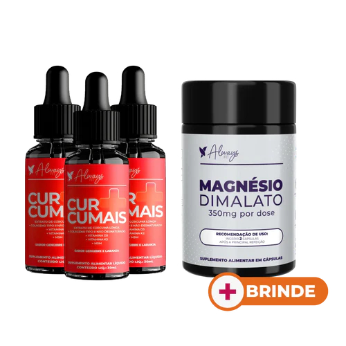Curcumais - Cúrcuma, Vitamina D3, K2, MSM, Colágeno Tipo 2 e Condroitina - 30ml - 3 Unidades + 1 Dimalato