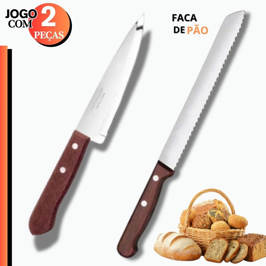 Kit Faca Aço Inox Cozinha Carne Corta Pão 2 Peças Para Casa Cozinha Restaurante Alta Qualidade em Oferta na Shopee