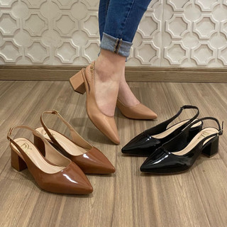 0550 Mule feminino slingback com salto bloco de 5 cm, confortável para todas ocasiões.