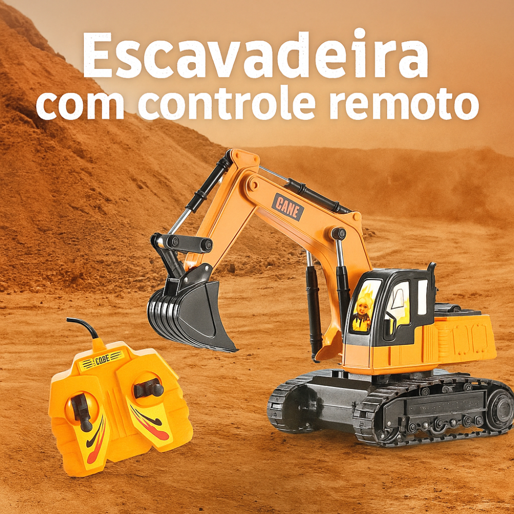 Escavadeira de Brinquedo com Controle Remoto com Fio | Trator Infantil Educativo Pá Móvel
