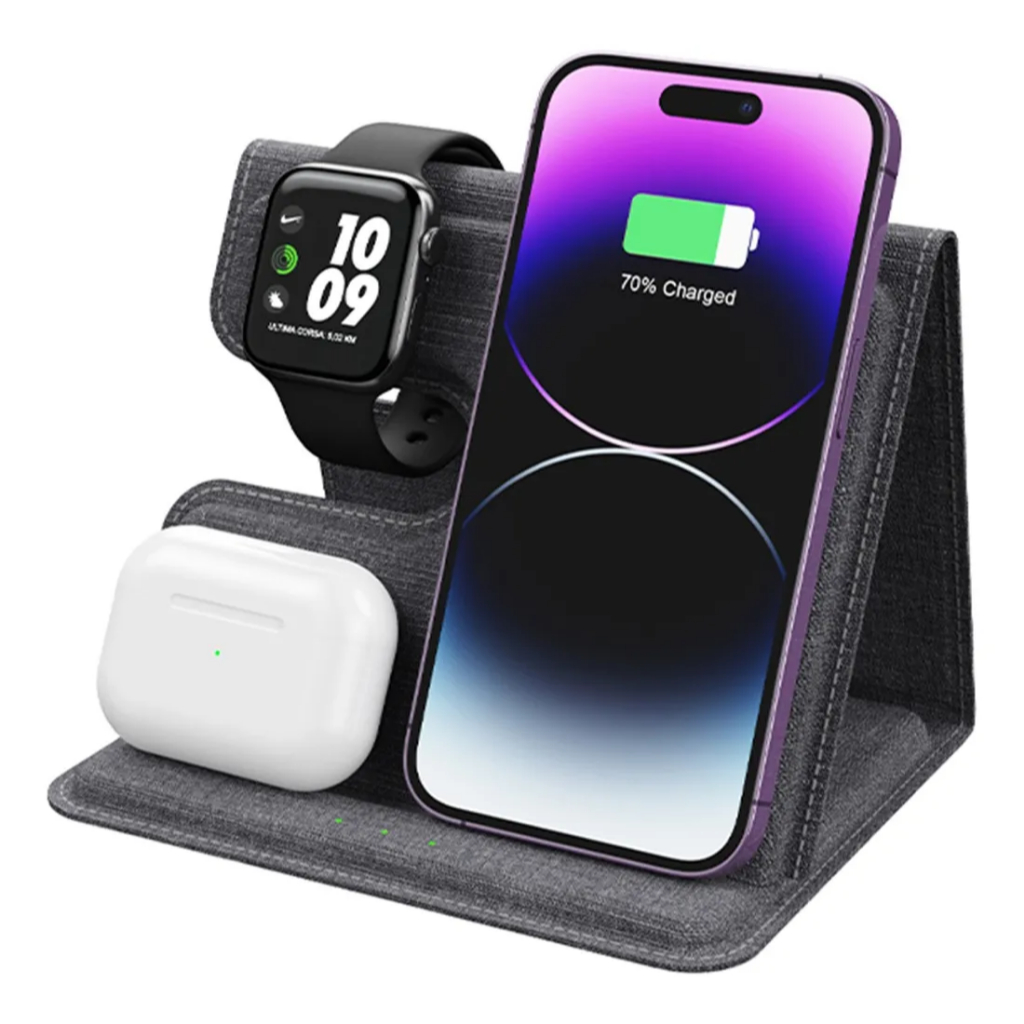 EZRA  3 em 1 Carregador Rápido Sem Fio Suporte Apple Watch Dobrável Estação de Carregamento