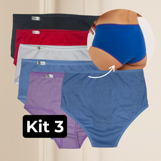 KIT 3 Calcinhas Max Alta Feminina Tecido Canelado - Confortável e Segura em Oferta na Shopee