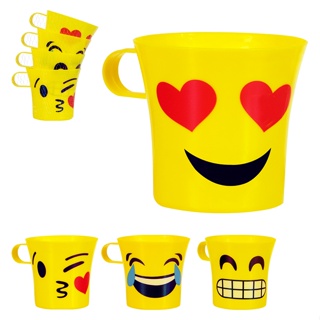 Conjunto 4 Copos Caneca Infantil De Plástico Resistente Colorido Emojis Smile Divertido E Prático em Oferta na Shopee
