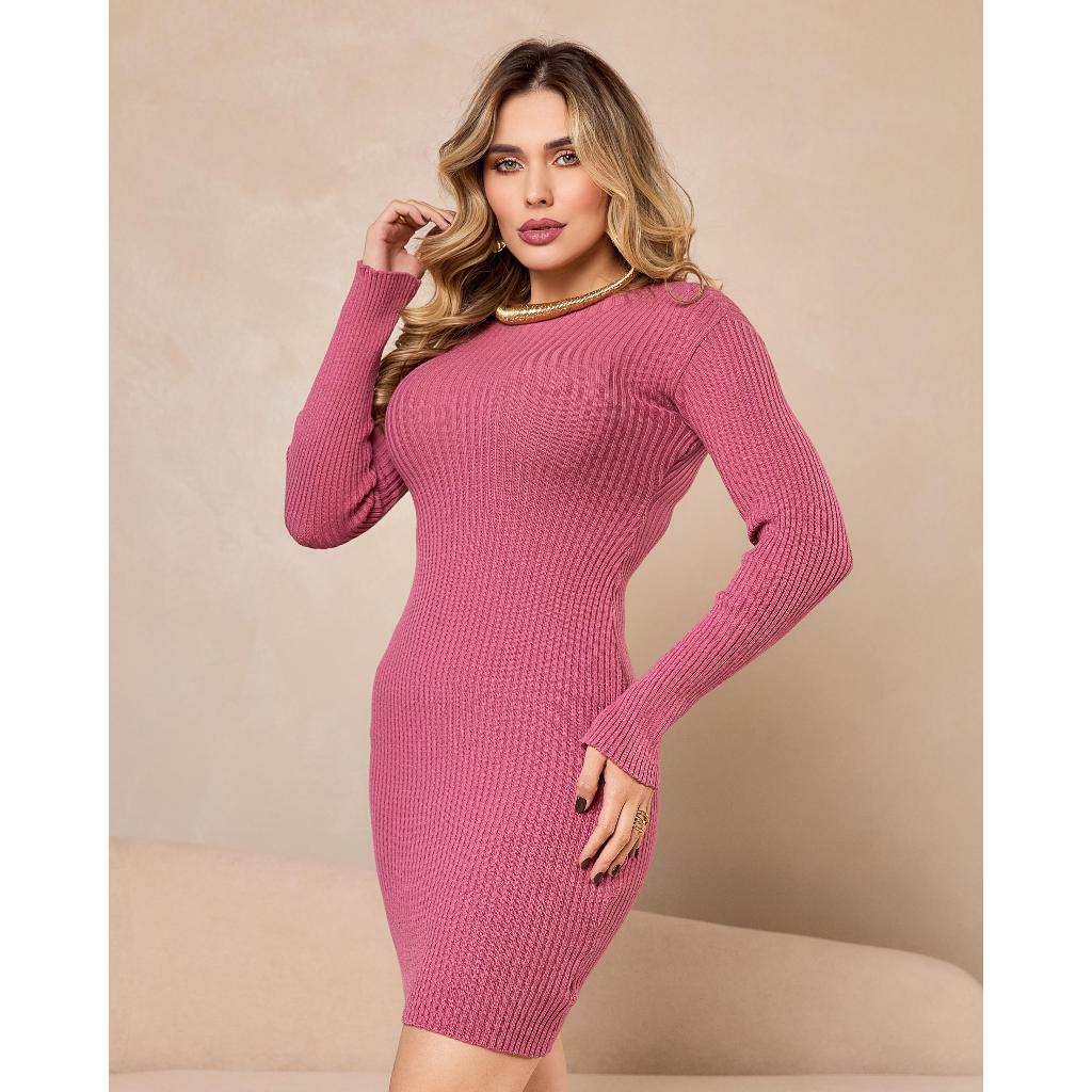 Vestido Feminino Vestido Tricot Inverno Vestido Tricot Modal Vestido Manga Longa