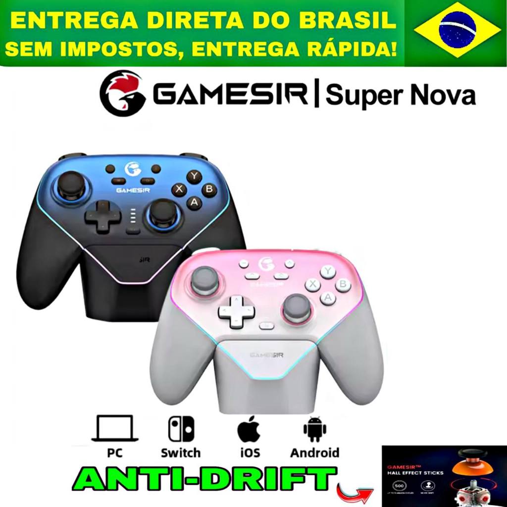 Controle Gamesir Super Nova, HALL EFFECT, Com Dock de carregamento, RGB, 1000 Hz, PC, Switch 2