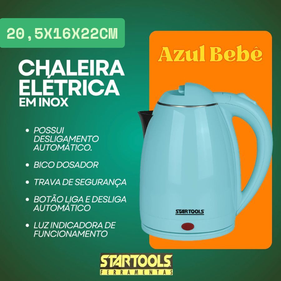 Chaleira Jarra Elétrica Inox 1000W 127V Ou 1500W 220V 1,8L Rápida Ferve Água Automática Rosa Ou Azul