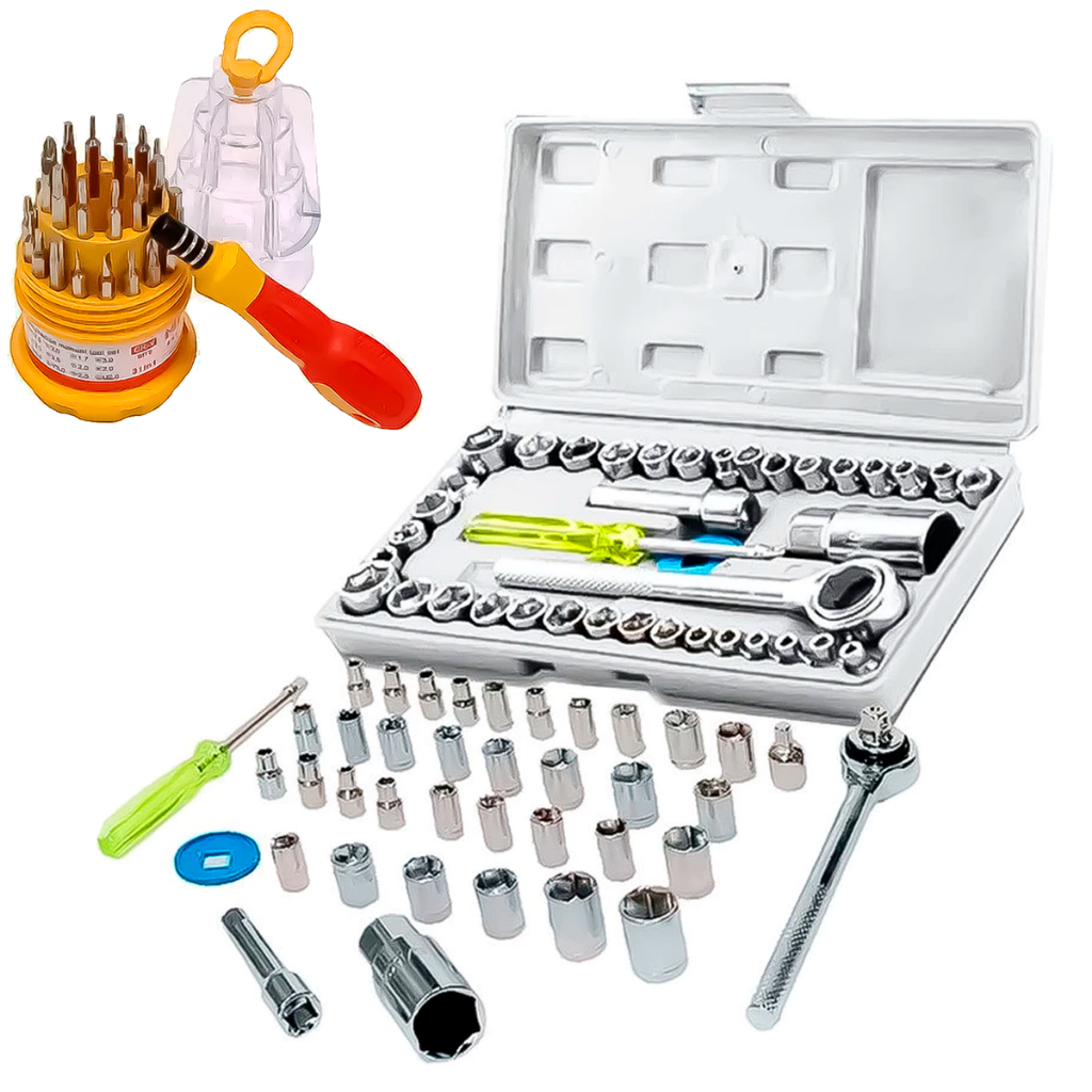 Kit Jogo De Chave Catraca Reversível Soquetes 40 Peças Ou Kit Chave Fenda Philips Tipo Bits 31 Peças - Home & Living