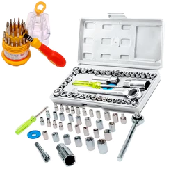 Kit Jogo De Chave Catraca Reversível Soquetes 40 Peças Ou Kit Chave Fenda Philips Tipo Bits 31 Peças