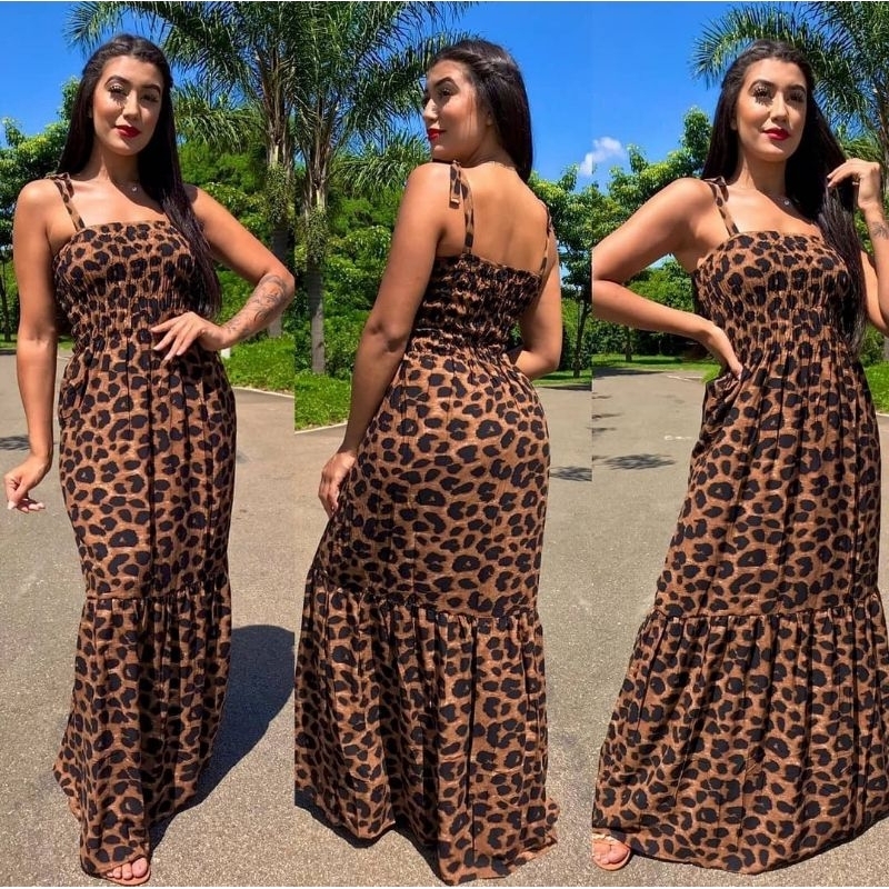 vestido Feminino Longo De Elastex (onças)