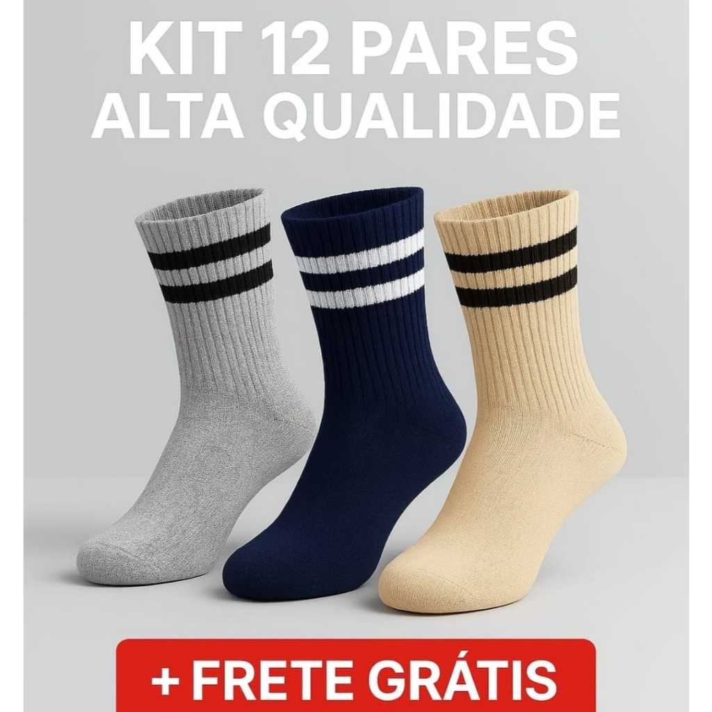 Kit 2 a 12 pares de Meias Cano Alto ALTA QUALIDADE MASCULINO/FEMININO–FRETE Grátis+Qualidade Premium