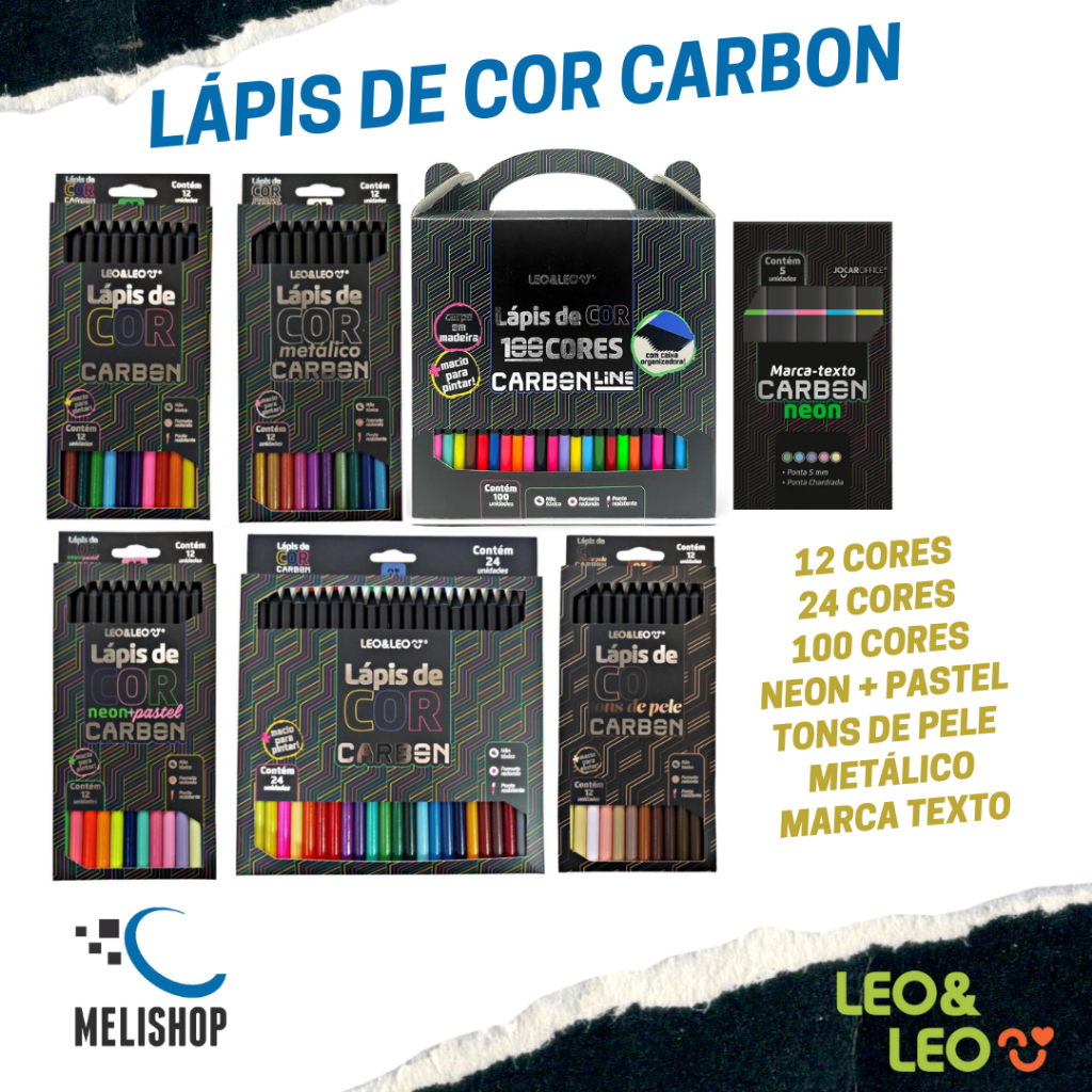 Lápis de Cor Carbon Profissional Carvão 12/24/50/100 Cores Tons de Pele Metálico Neon Pastel em Oferta na Shopee