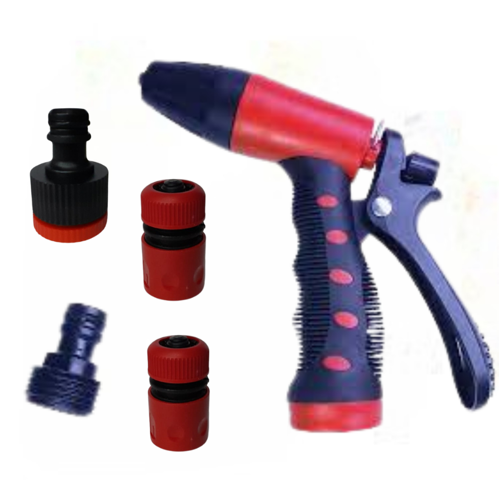 Esguicho Tipo Pistola Com Kit Engates Rápido Rotony Jato Ajustável Gatilho P/ Jardim