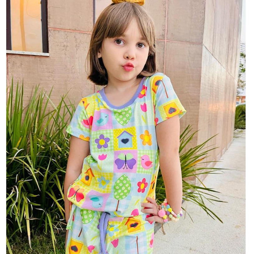 Conjunto Mel, Conjunto feminino Short e Blusa para menina de 3 aos 10 anos, conjunto infantil menina
