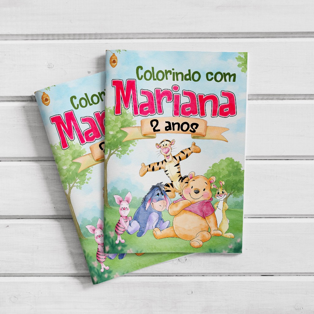 Livro (revista) de Colorir Personalizado Lembrancinha de Aniversário Ursinho Pooh