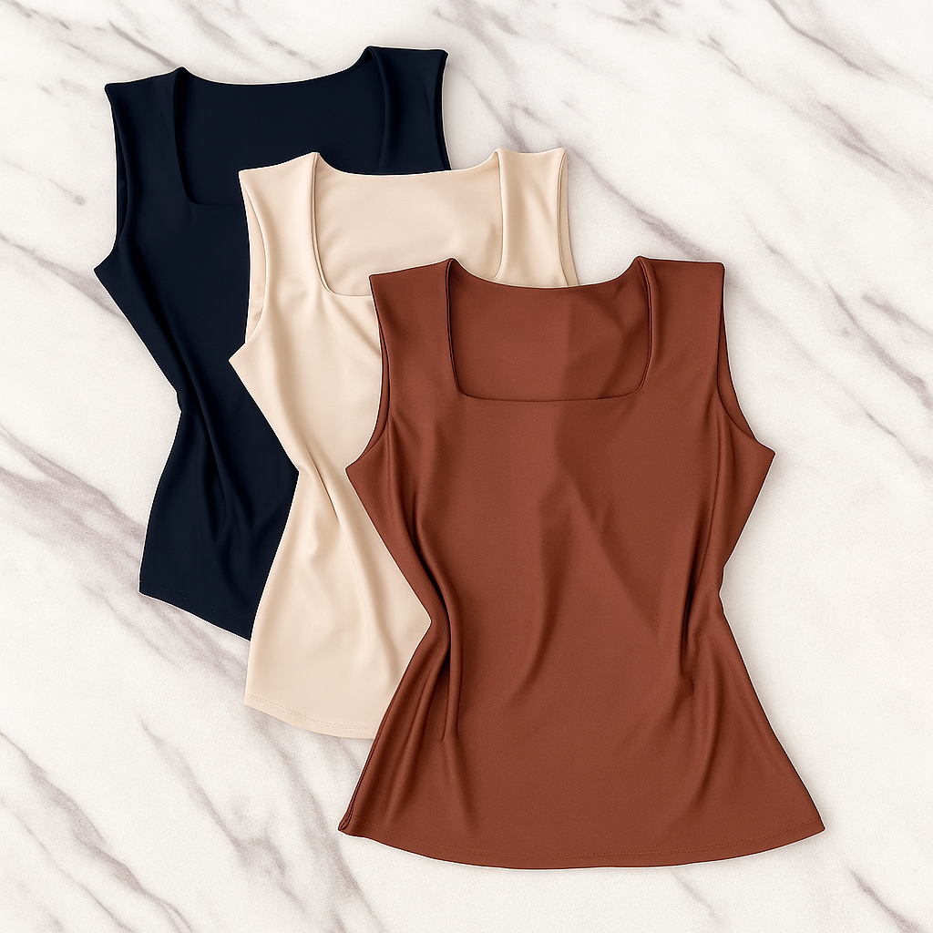 Regata Feminina Blusinha Decote Suplex Básica Lisa Moda Elegante Blogueira Tendência Forro Duplo
