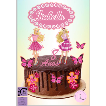 Topo de Bolo Personalizado Barbie Borboleta