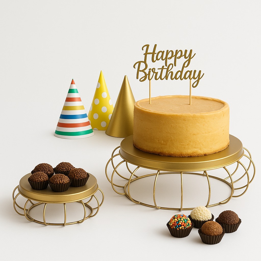 Kit Boleira e Doceira de Ferro Dourado – 30cm e 20cm para Festas e Decoração Elegante em Oferta na Shopee