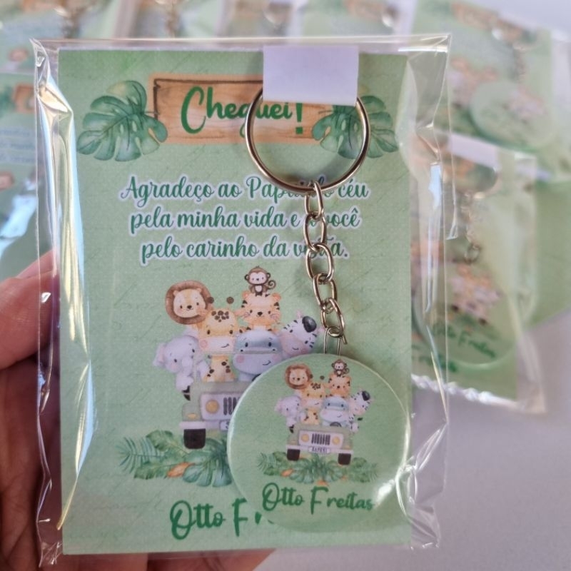 kit Lembrancinha Maternidade Safari Bloquinhos + Chaveiros Personalizados com Nome do Bebê