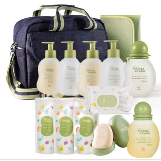 Kit Natura Exclusivo Mamãe e bebê Completão com Bolsa Grande Modelo Jeans com trocador