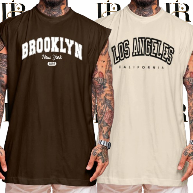 Kit 2 Camiseta Regata Oversized Masculina Los Angeles Brooklyn