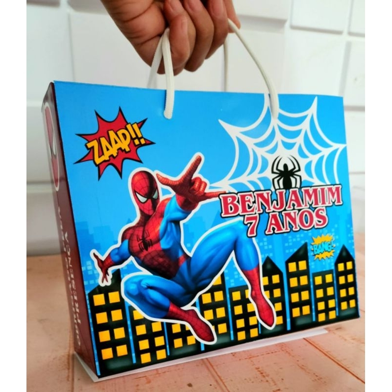 Sacolinha G Personalizada Homem Aranha Lembrancinha de Aniversário Festa Infantil