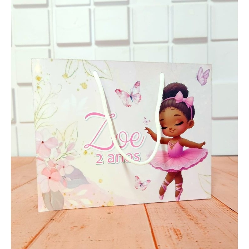 Sacolinha G Personalizada Bailarina Lembrancinha de Aniversário Festa Infantil