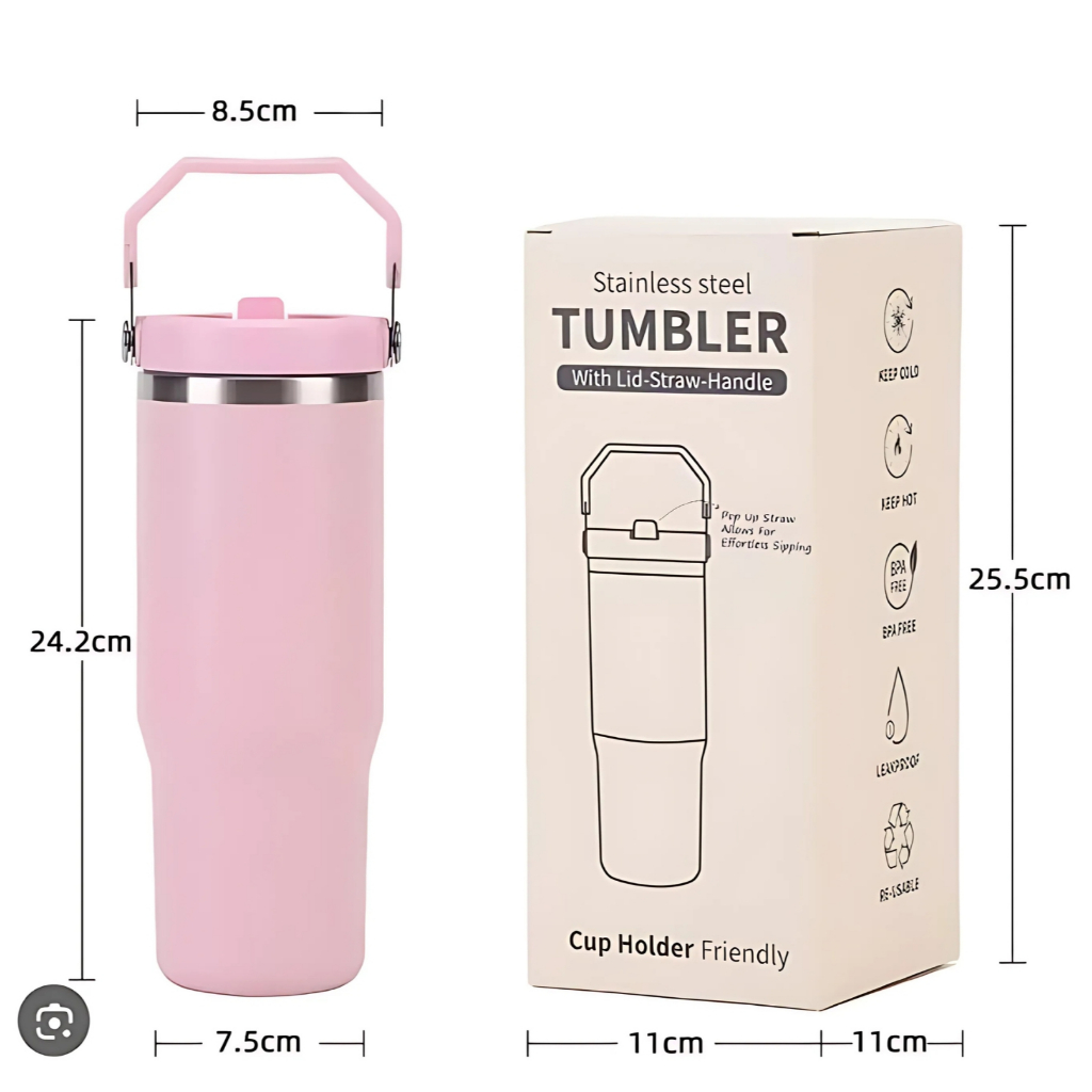Copo Térmico Inox 890 ml Tampa na Cor do Copo Alça Canudo Térmica Inoxidável