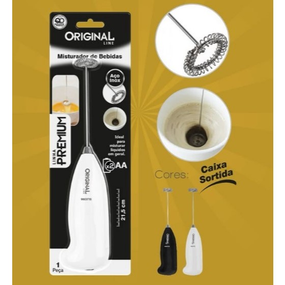Mixer Misturador a Pilha Café Chá Bebidas Milk Shake Multiuso Universal 21,5cm Batedor Inox