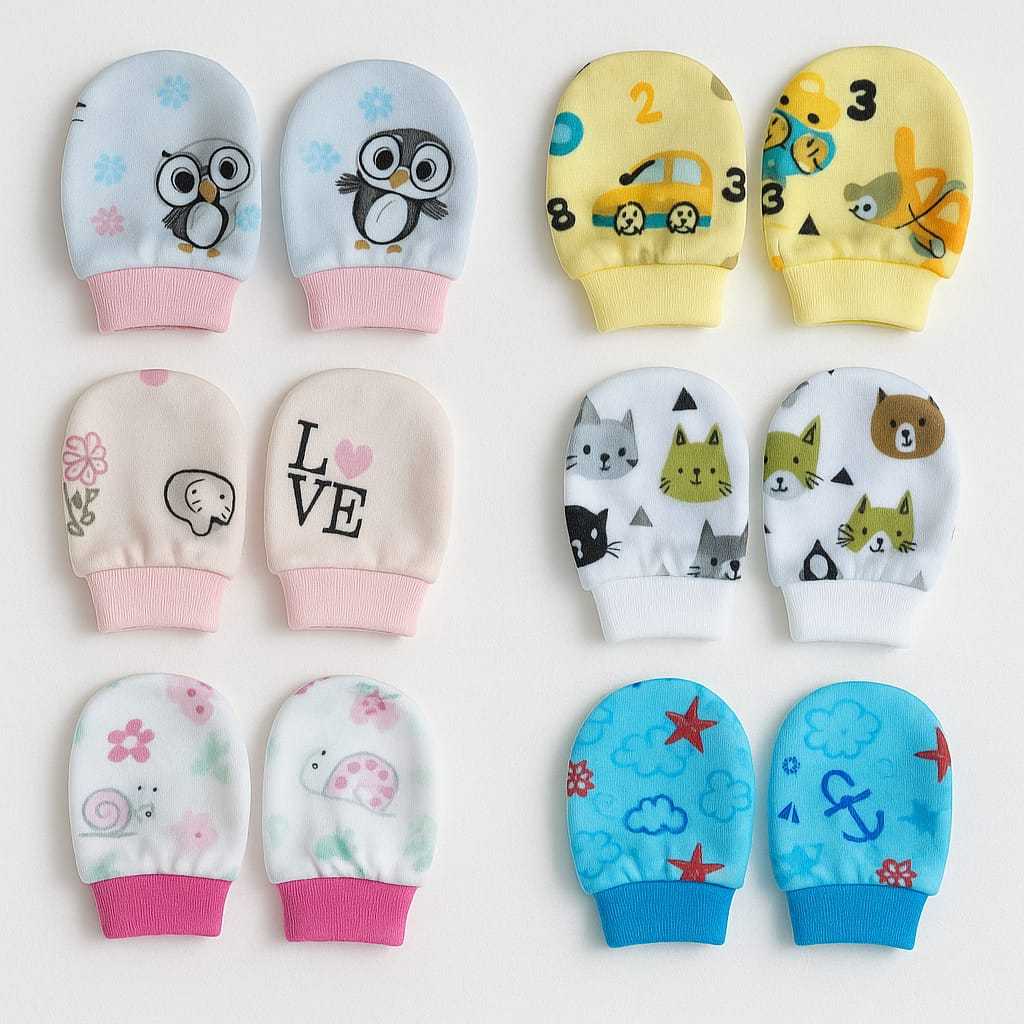 Kit 03 Peças -  Pares De Luvinhas Estampadas Para Bebê Luvas 100% Algodão Enxoval Luva Recém Nascido Enxoval