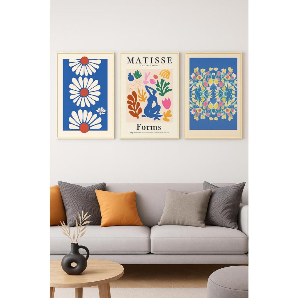 Quadro decorativo 3 peças Matisse Azul flores coloridas decoraçao quarto sala interiores em Oferta na Shopee
