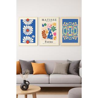 Quadro decorativo 3 peças Matisse Azul flores coloridas decoraçao quarto sala interiores em Oferta na Shopee