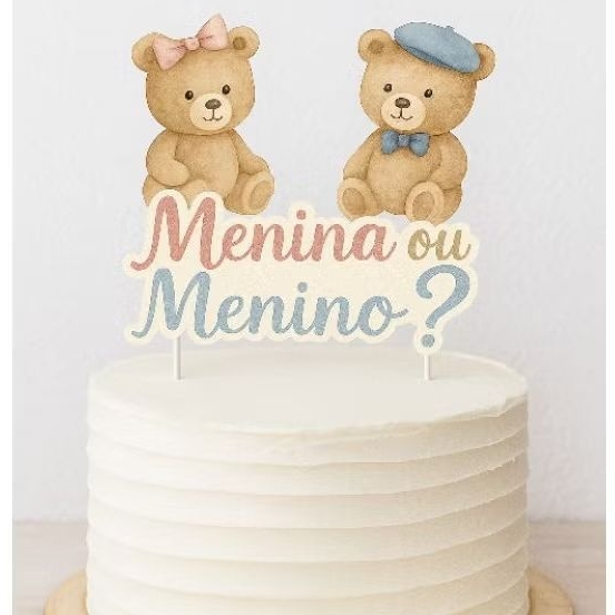 ENVIO IMEDIATO - Topo de bolo Chá Revelação - Decoração de bolo - Topper para bolo Chá Revelação Azul e Rosa
