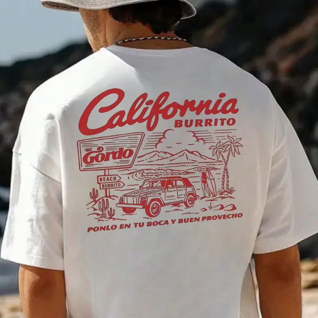 Camiseta Masculina Estampada California Paisagem Camisa 100% Algodão Estilo Streetwear Surfista Casual Básica Diário